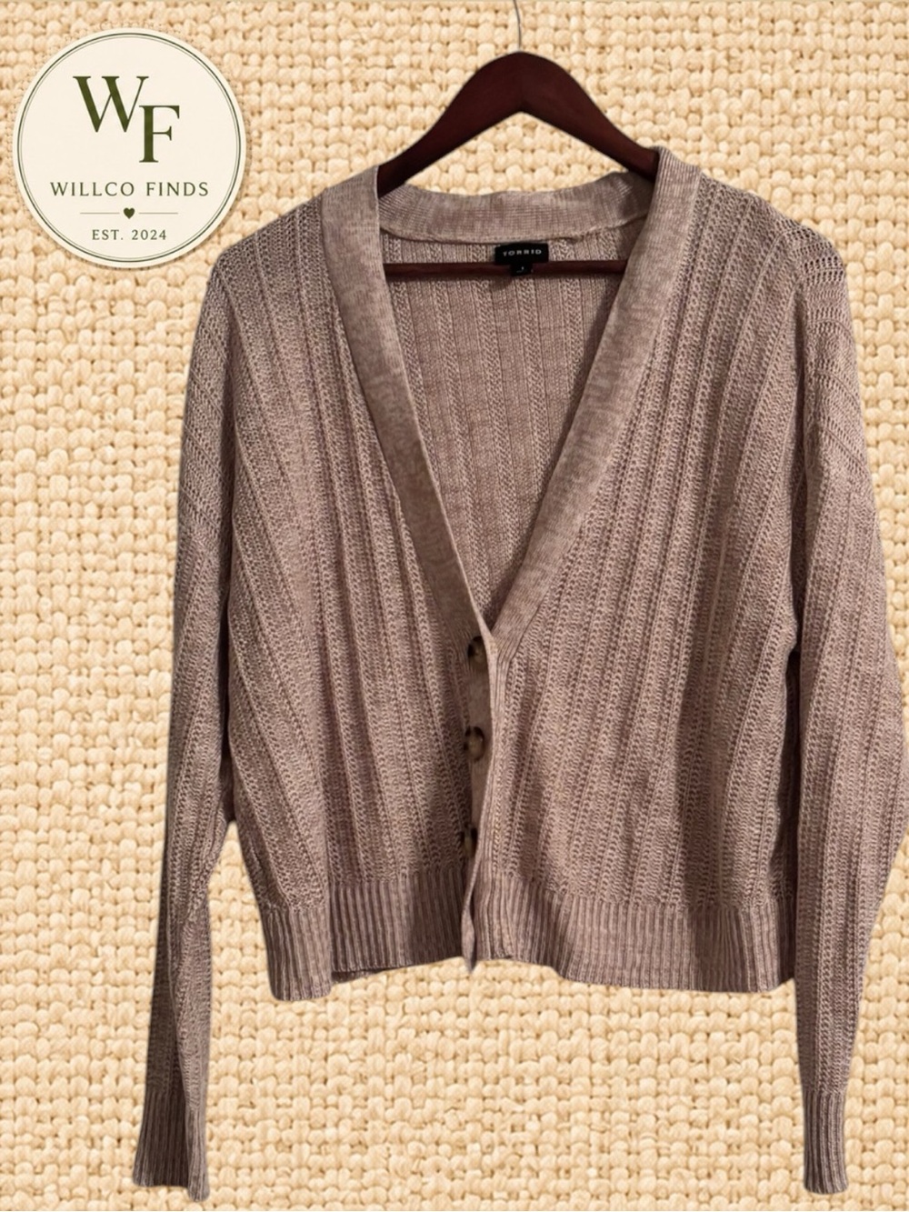 Torrid Women’s Size 1 Beige Taupe Ribbed Knit Button Front Cardigan Sweater